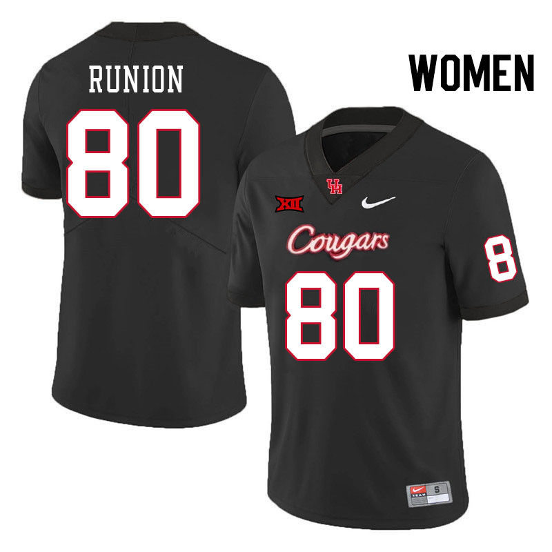 Women #80 Jett Runion Houston Cougars Big 12 XII College Football Jerseys Stitched-Black - Click Image to Close